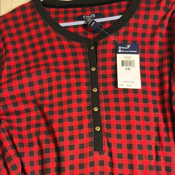 Chaps Red and Black Plaid Henley Long Sleeve Shirt - Picture 5 of 6